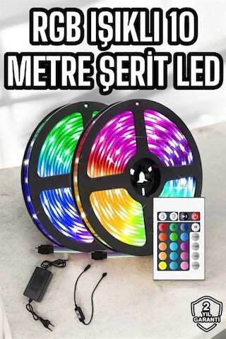 Yeni Nesil Rgb Işıklı 10metre Şerit Led Kumandalı Şarj Edilebilir Renkli
