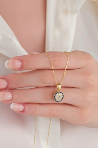 Tmt Silver 11 Mm Gümüş Altın Kaplama Koyu Mavi Lacivert Nazar Boncuklu Boncuğu Kolye