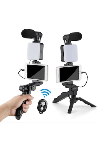 Hpytech Profesyonel Telefon Çekim Seti Tripod + Led Işık + Mikrofon Vlog, Youtube, Tiktok, Instagram Uyumlu