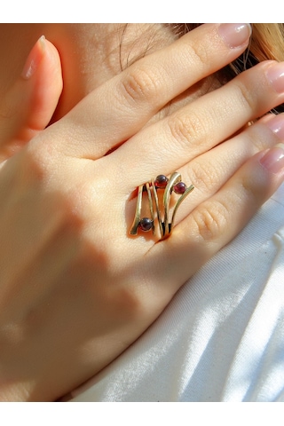 Doğal Taş 3'lü Garnet Doğal Taşlı Ayarlanabilir Kadın Yüzük Euy66g Mor