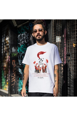 Alpşan Ticaret 29 Ekim Cumhuriyet Bayramı Tişört 29 Ekim T-shirt 102. Yıl Özel Tasarım Tişört Beyaz