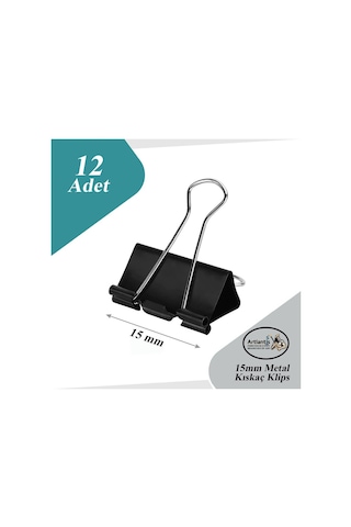 Çelik Kıskaç Klips 15 Mm 12 Adet 1 Paket Metal Mandal Binder Clips Kıska 30 Sayfa Kapasiteli Çok Amaçlı Kullanım