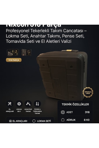 Nixcon 318 Parça Profesyonel Tekerlekli Takım Çantası Lokma Seti, Anahtar Takımı, Pense Seti, Tornavida Seti Ve El Aletleri Valizi