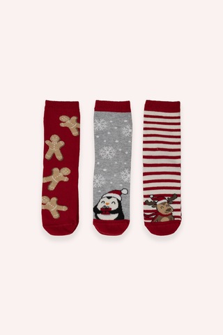 Panço Unisex Çocuk Yılbaşı Konseptli 3'lü Soket Çorap Renkli