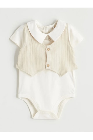 Lc Waikiki Ekru Yelek Görünümlü Müslin Erkek Bebek Çıtçıtlı Body Ve Pantolon