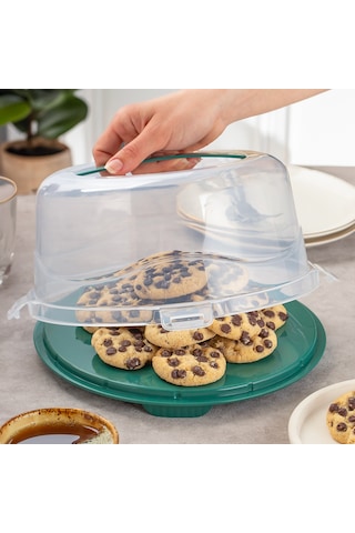 Porsima 1093 Yuvarlak Kek Pasta Fanusu Saklama Kabı 25 CM Yeşil