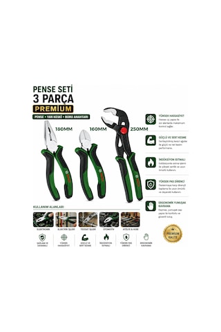 3 Parça Premium Pense Seti - 10 İnç Papağan, 7 İnç Pense, 6 İnç Yan Keski Diğer