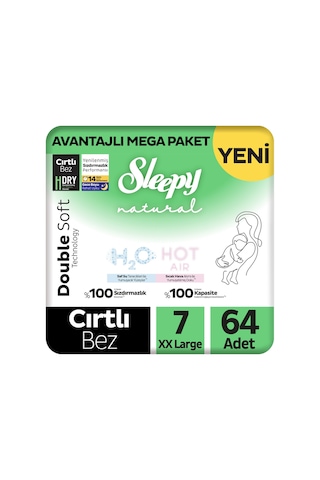 Sleepy Natural Double Soft Avantajlı Mega Paket Bebek Bezi 7 Numara Xxlarge 64 Adet