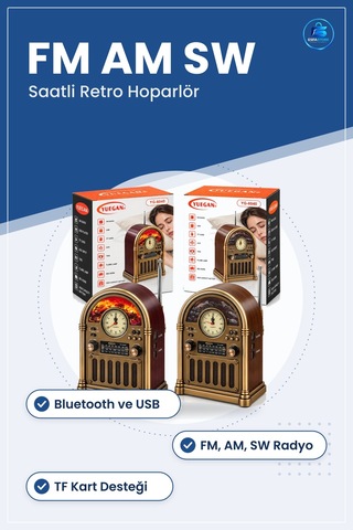 Nostaljik Radyo Saatli Retro Şömine Hoparlör Bluetooth Usb Type C