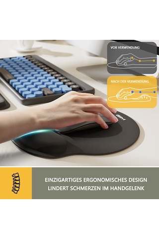 Ergonomik Mouse Pad Ve Bilek Desteği Seti, Nötr Pozisyonlu Ağrı Giderici, Gelişmiş Kontrol İçin Pürüzsüz Mikrofiber, Kaymaz Kauçuk Taban