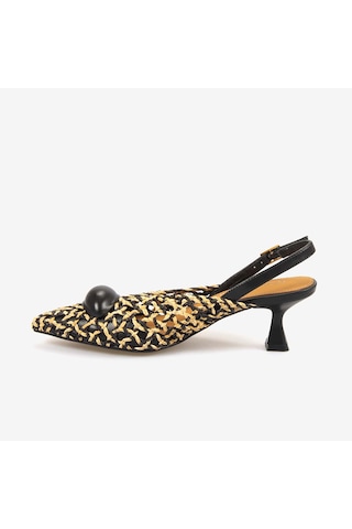 Noa Harmon Kadın Örgü Slingback 5,5cm Sivri Burun Topuklu Ayakkabı 10342 Black-cuero