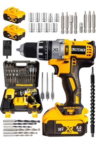 Steiner XR 58 V 5Ah Darbeli Li-ion Çift Akülü Şarjlı Vidalama Matkap + 30 Parça  Pro Usta Set