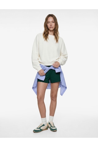 Koton Pamuklu Rahat Kalıp Şardonlu Uzun Kollu Bisiklet Yaka Sweatshirt Ekru 6sal10227ık Ekru