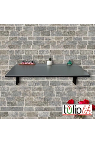 Duvara Monteli Antrasit Raflı Katlanır Portatif Açılır Kapanır Masa Beyaz 90x60 Cm 1. Sınıf Mdf