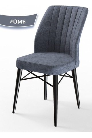 Canisa Arp Serisi, Siyah Mermer Desen Masa 71x110 Sabit Mutfak Masa Takımı, 4 Füme Sandalye Masa Siyah Mermer Desen Sandalye Füme
