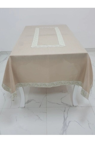 Gonca Jakar Bordürlü Keten Kumaş Bej Masa Örtüsü 160x230 Cm - 1132 Çok Renkli