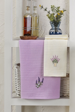 6lı Kurulama Peçetesi Nakışlı 40x60 Lavanta Lila-beyaz