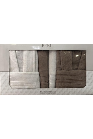 Royam Beril Pamuklu 6 Parça Aile Bornoz Seti Takımı Kahverengi