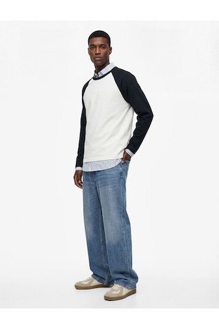 Koton Regular Fit Pamuklu Bisiklet Yaka Renk Kontrastlı Reglan Uzun Kollu Tişört Lacivert 6sam10350mk