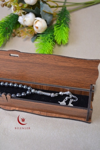 Hematit Taşlı 33 Lü Erkek Tesbih Doğal Taş, Şık Ahşap Kutu Çok Renkli