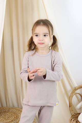 Zuzunga Basic Fitilli İnterlok Kumaş Pamuk 1-5 Yaş Vizon Bebek Pijama Takımı