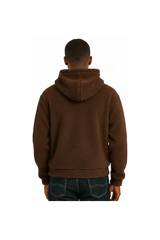 Genius Store Genıus Store Erkek Kapüşonlu Polar Sherpa Kuzu Kumaş İçi Şardonlu Kapüşonlu Sweatshırt Sherpa-kap Kahverengi