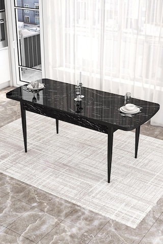 Canisa Concept Canisa Kor Serisi 70x114 Açılabilir Siyah Mermer Desenli Mutfak Masası Masa Siyah Mermer Desenli Ayakları Siyah