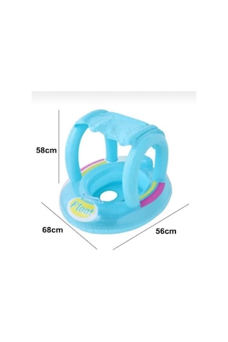Gölgelikli Tenteli Çocuk Deniz Simiti Baby Float Bebek Deniz Simiti 0-3 Yaş Bebek Botu Mavi