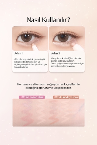 Çift Taraflı Kapatıcı Ve Işıltılı Kalem Far Perıpera Sugar Twinkle Duo Eye Stick 04 Sunday Coral 04