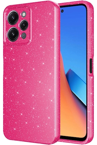 Xiaomi Redmi 12 Kılıf Kamera Korumalı Simli Lüks Zore Koton Kapak Pembe Koyu