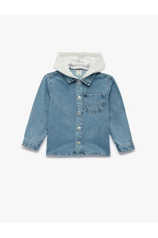 Koton Uzun Kollu Pamuklu Cepli Düğmeli Çıkarılabilir Kapşonlu Denim Ceket Orta İndigo 6smb60003td