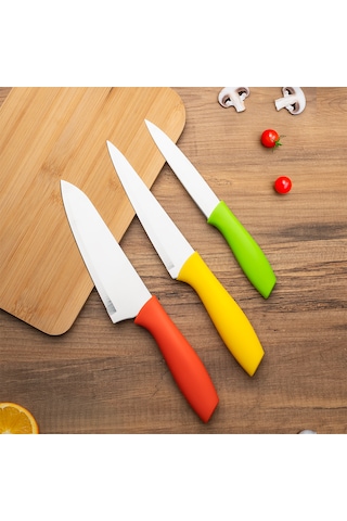 Porsima 3155-3'lü Bıçak Seti Meyve Et Doğrama Bıçağı Şef Bıçağı Çok Renkli