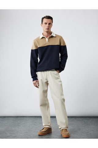 Koton Uzun Kollu Şardonlu Renk Bloklu Polo Yaka Sweatshirt Lacivert 6wam70068mk Lacivert