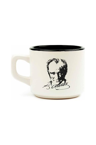 Atatürk Portre Beyaz Venüs Kupa - Hediye Seramik Kupa Açık Ahşap