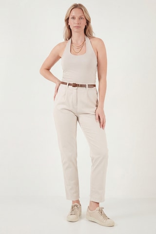 Lela Streç Pamuklu Regular Fit Yüksek Bel Düz Kısa Paça Kemerli Bayan Pantolon 668Yp5335 Taş