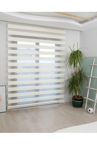 İncilifehome İcl781 Mikro Pliseli Zebra Stor Perde Krem Alüminyum Kasalı Krem