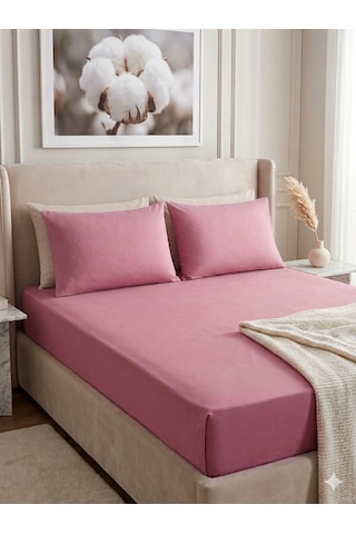 Faralya Life %100 Pamuk Çift Kişilik Çarşaf Takımı - 240x260 Cm Lastiksiz Çarşaf + 2 Adet 50 70 Yastık Kılıfı " Açık Pembe