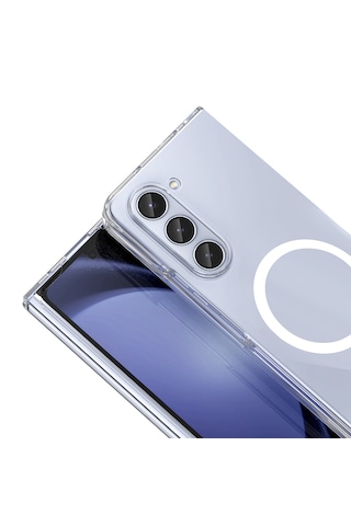 Samsung Galaxy Uyumlu Z Fold 5 Kılıf Darbe Emici İnce Korumalı M-safe Şarj Özellikli Pürüzsüz Şeffaf Sert Pc Kapak Şeffaf