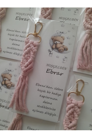 50 Adet Pembe Makrome Anahtarlık Bebek Mevlüt Şekeri Diş Buğdayı Açık Pembe