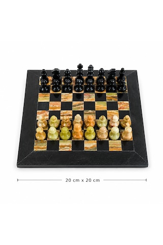 El Yapımı Siyah & Yeşil Oniks Doğal Taş Satranç Takımı 20x20 Cm 8 İnç Dekoratif Mermer Satranç Seti Hediyelik Premium Satranç
