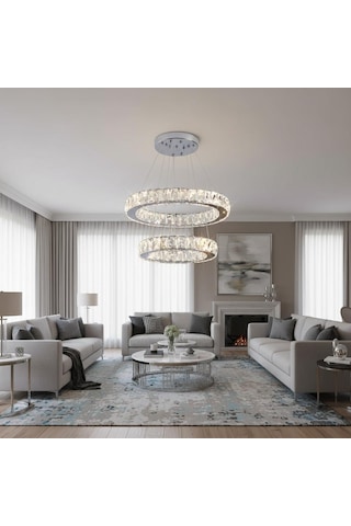 Kristal 2 Katlı Uzaktan Kumandalı 40-50 Cm Avize Krom