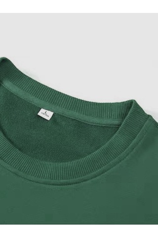 Erkek Believe Baskılı Oversize Bisiklet Yaka Sweatshirt Yeşil