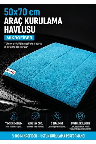 Mikrofiber Araç Kurulama Havlusu 50x70 Cm 600 Gsm Ultra Emici Oto Kurulama Bezi Çizmeyen Siyah Overlok Kenarlı