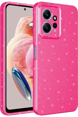Xiaomi Redmi Note 12 4g Kılıf Kamera Korumalı Simli Lüks Zore Koton Kapak Pembe Koyu