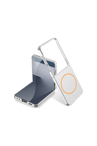 Samsung Galaxy Uyumlu Z Flip 7 Kılıf Wireless Şarj Özellikli Mkst Kıpta M-safe Kapak - Gümüş Gümüş