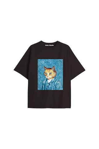 Kalic Studio Unisex Van Gogh Baskılı Oversize Tshirt Siyah-49 Kalic Studio Unisex Van Gogh Baskılı Oversize Tshirt Siyah-49
