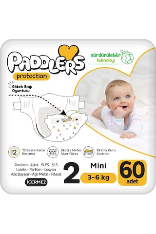 Protection Bebek Bezi 2 Numara Mini (3-6 Kg) 60 Adet Jumbo Paket, Maksimum Koruma