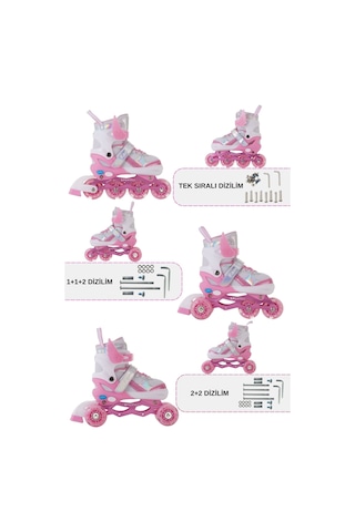Melek Kanatlı Işıklı Çocuk Pateni Silikon Teker Ayarlanabilir Paten Taşıma Çantalı Pembe Pembe