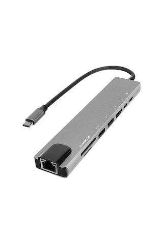 Hytech Hy-usbc82 4k 30hz Gri Metal 2xusb3.0, 1xusb2.0, 1000mbps Pd, Typec Data, Sd/tf Kart Okuyucu T