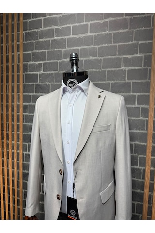 Dupont Classics Dupont Slim Fit Mono Yaka 6 Drop Yarım Astar Çift Yırtmaç 2'li Takım Elbise Krem